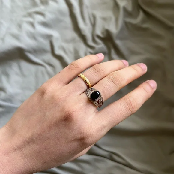 Vintage Silver Onyx Ring Size 6